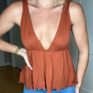 Plunging Neckline Flowy Top - Urban Outfitters